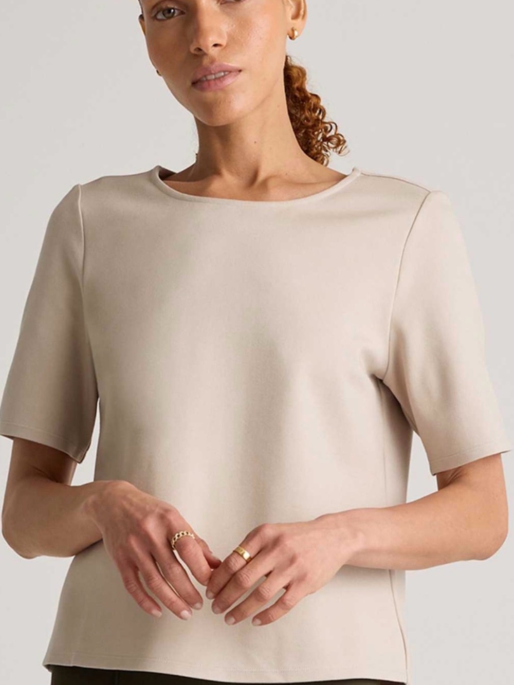Women's Short Sleeve Crewneck Top in Light Beige